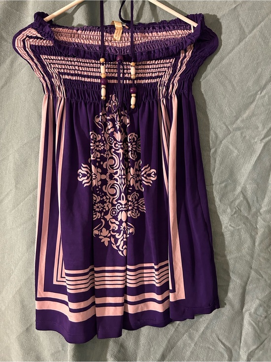Vintage Tops - Vintage Purple and Light Pink Smocked Off-Shoulder Camisole
